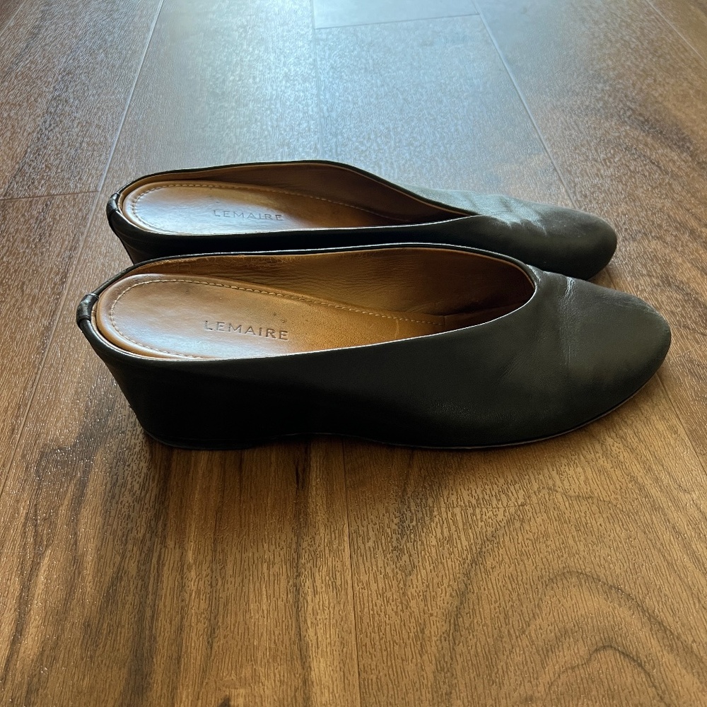 Lemaire Black Leather Wedge Slides 39